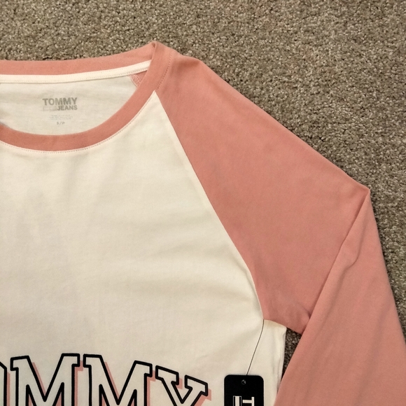 NWT Sz S Tommy Jeans Pink LS Crop Top - Picture 8 of 9